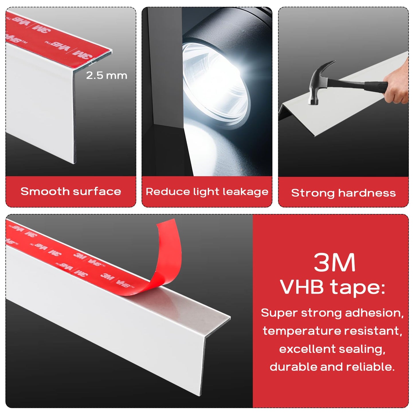 WINSMAR 100% Blackout PVC Light Blocking Strip for Window Shades and Blinds Both Sides Tracks for Blackout Shades Easy to Install for BedroomGreat for Bedroom Nursery (L-Shaped White-2pcs, 58.5")