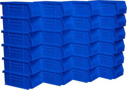 Akro-Mils Plastic Storage Bins - Space-Saving Stackable Organizers for Garage & Pantry | 7" x 4" x 3", Blue, 24-Pack