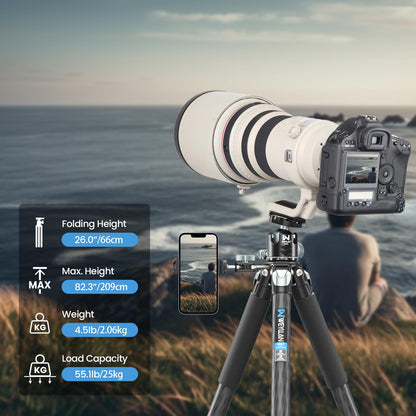 81'' Carbon Fiber Tripod for Camera WEYLLAN Heavy Duty Tripod Camera, 10-Layer Carbon Fiber Tube, 32.5mm Professional Tripod Leg with DSLR Ball Head for Camcorder Telephoto Lens, Max Load 20kg