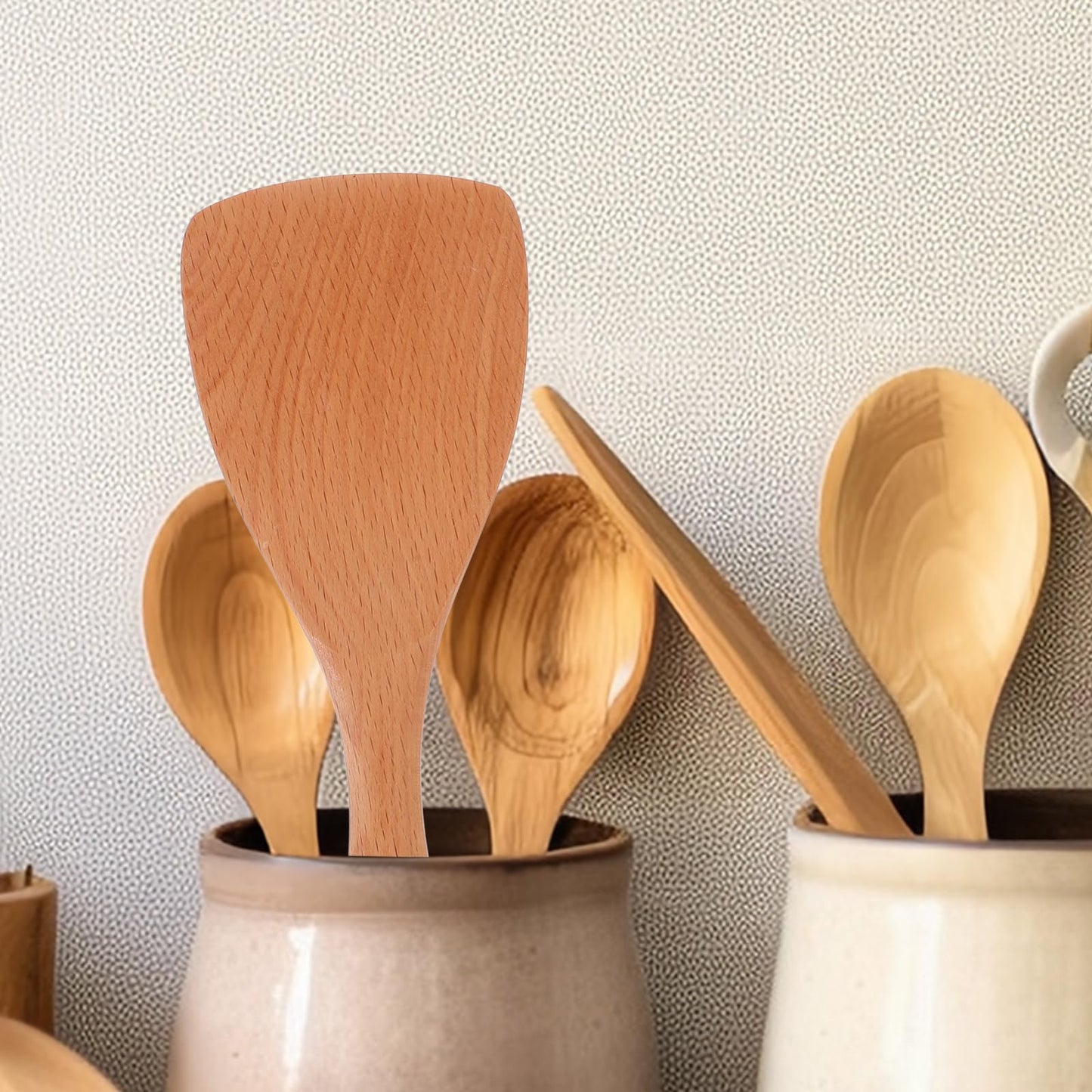UPKOCH 8.3" Beechwood Rice Paddle - Japanese-Style Non-Scratch Spoon for Rice Cooker & Curry Stirring, Natural Wooden Utensil with Ergonomic Handle