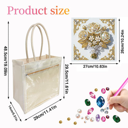 Xylzzuit DIY Pearl Painting Canvas Tote Bag Kit 11.42IN Diamond Art Handbag for Women Shopping Grocery Bag Dots Beads Art Craft Gift (Flower01)
