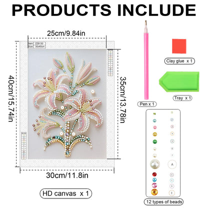 WSLWXSHM Pearl Diamond Painting Kits for Adults Lily, 5D Special Shape Diamond Art Kits for Beginners, Crystal Rhinestones Diamond Painting for Home Wall Decoration Gift 12×16inch/30×40cm Flower