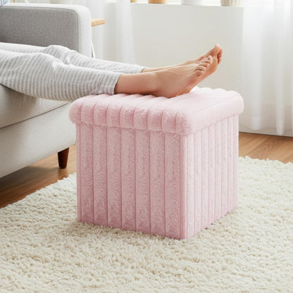 15x15x13 Inch, 265lbs Wenqik Pink Storage Ottoman Cube, Fluffy and Furry Square Foot Rest Stool, Foldable Storage