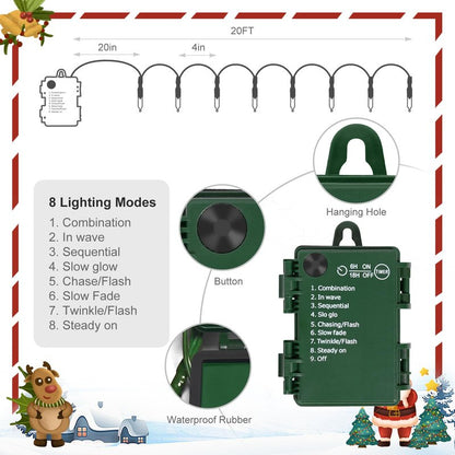 Vruxuri Battery Operated Christmas Lights, 18 FT 50 LED Clear Mini String Lights, 8 Modes with Timer Waterproof Tree Lights for Xmas Indoor Outdoor Holiday Home Decor, Warm White