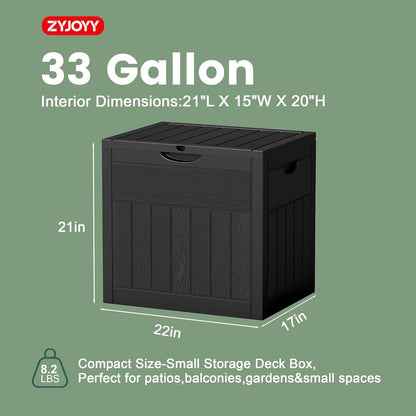 33 ZYJOYY Gallon Resin Deck Box Waterproof Outdoor Storage Box and Patio Furniture Side Table for Pool Accessories