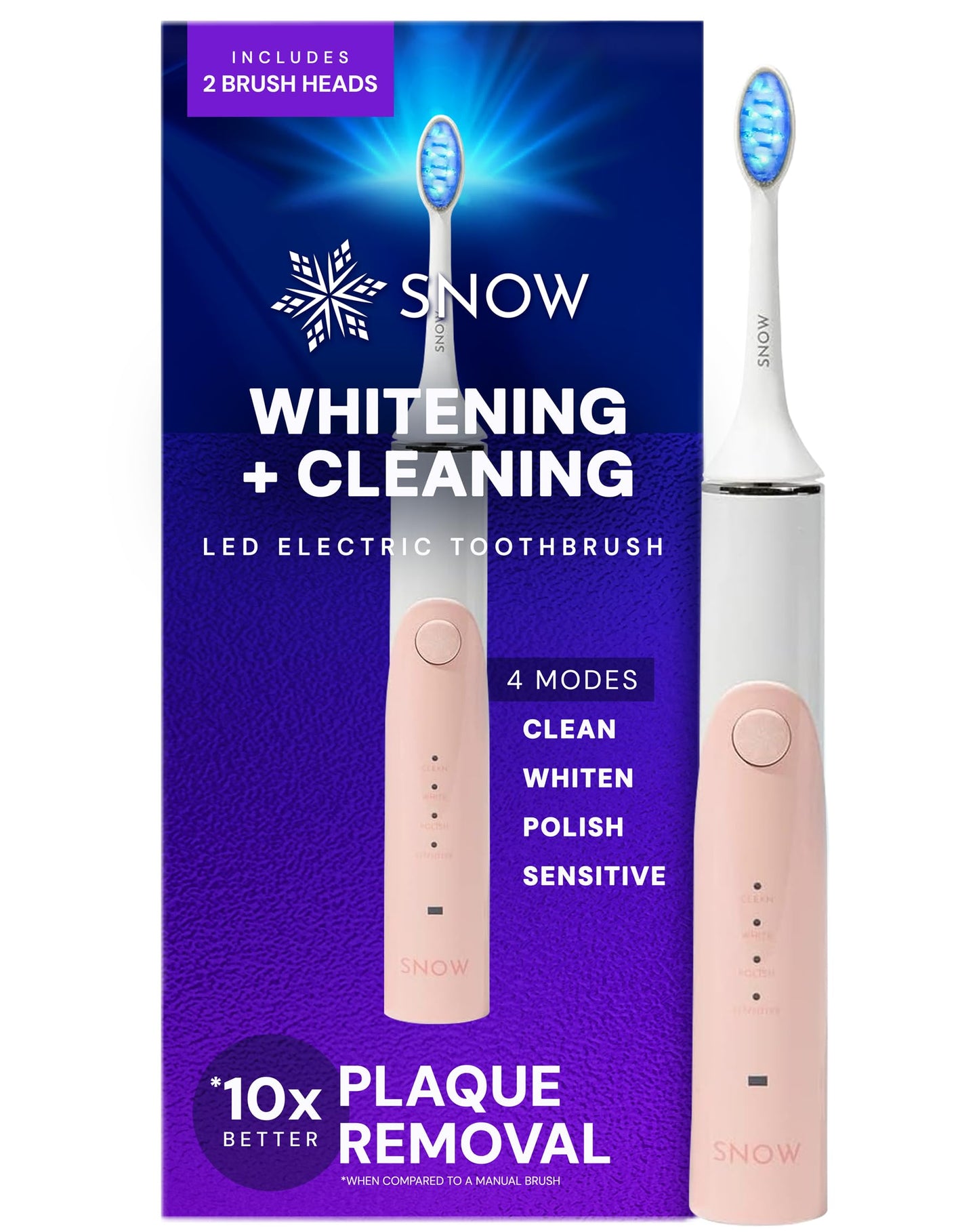 SNOW LED Electric Toothbrush Gen 2 - Rechargeable Electronic Brush for Adults - Sonic Technology w/LED Light Whitening & Cleaning Powered w/Sonic Technology for Oral Routine Coastal Sunset Pink Gen2