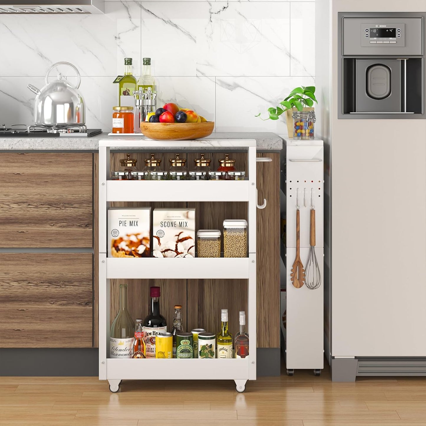 Slim 4-Tier Kitchen Rolling Cart, Narrow Storage Cabinet with Handle & Wheels, Metal Shelf Unit for Small Spaces (5 in