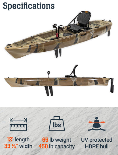 Upgraded Brooklyn 12.0 Single Pedal Kayak by BKC, Lightweight 12-Foot Sit-On-Top Pedal-Drive Kayak with Rudder, Stable Fishing & Touring Design, 440 lb Capacity, Storage Hatches (Storm Surge)