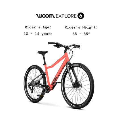 woom Explore 6 Bicycle for Kids & Teens 10 to 14 Years Old, 26-Inch Lightweight 8-Gear Road & Mountain Bike for Boys & Girls - Neon Coral