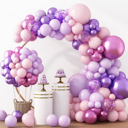 RUBFAC Balloon Garland Arch Kit - 129pcs Latex Balloons in Pink & Purple | Perfect for Birthdays & Weddings