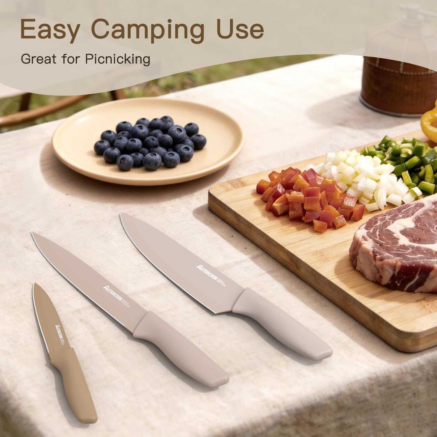 Astercook Knife Set, 13 Pieces Kitchen Knives Set with Healthy Anti-Rust Coating, Dishwasher Safe, Stainless Steel Chef Knife Sets with 6 Blade Guards, Perfect Mothers Day Gifts for Kitchen