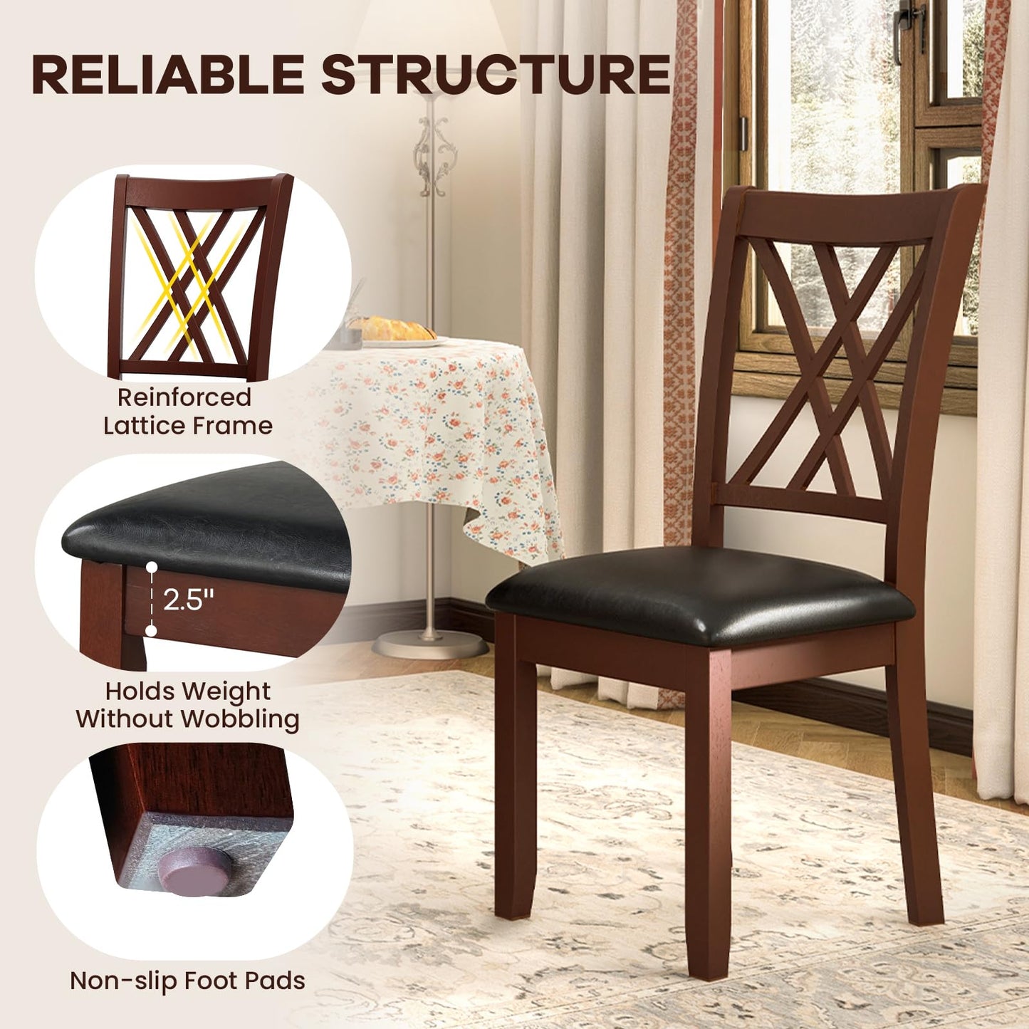 NAFORT Wooden Dining Chairs Set of 6, High Back Kitchen Chairs, Vintage Dining Room Chairs with Solid Rubber Wood Legs, Max Load 360 Lbs, Perfect for Kitchen, Dining Room, Cafe, Restaurant