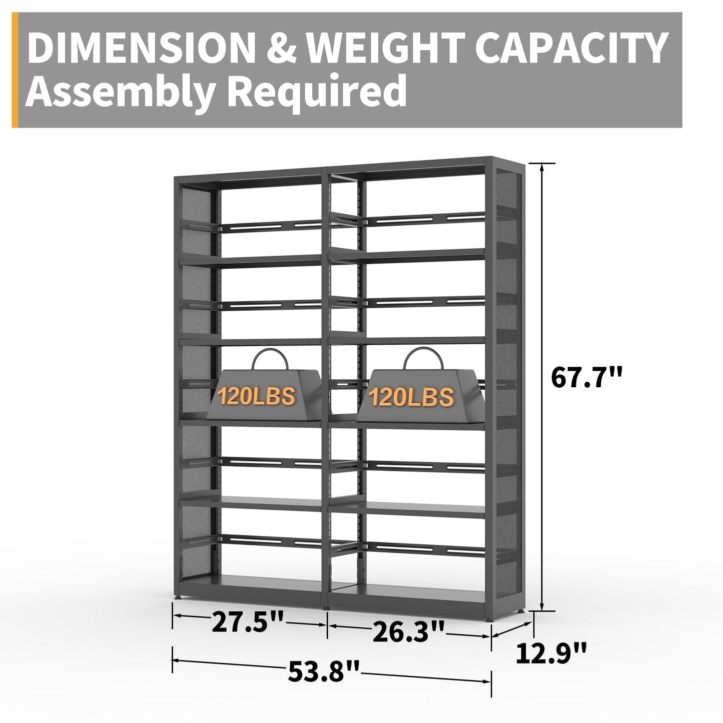 5 Tiers Bookshelf, 68" Metal Storage Book Rack, Black Modern Display Bookshelves with Adjustable Shelves, Steel Rack, Bookcase Storage Organizer for Library, Office, Kitchen, Study Room, Home Office