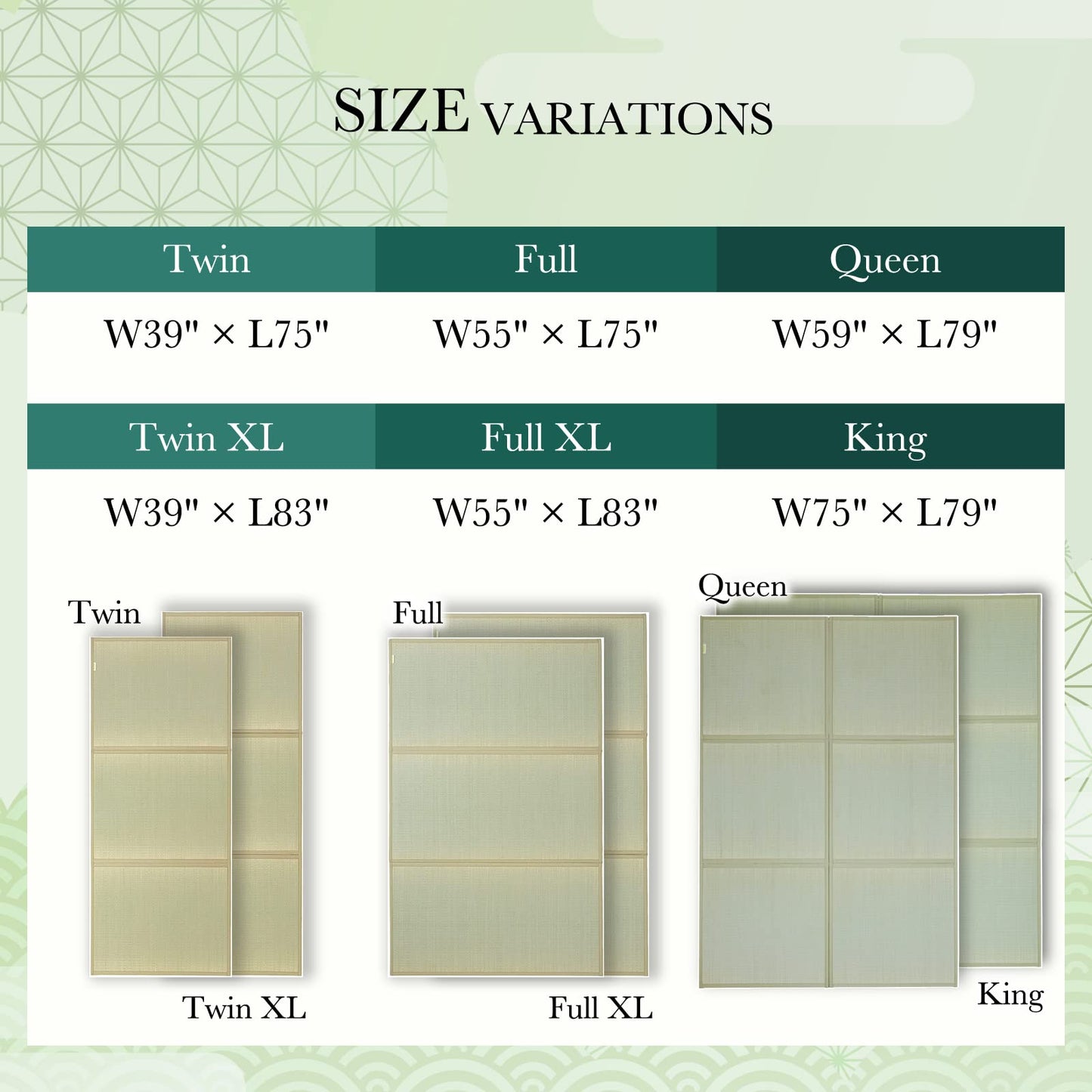 FULI Japanese Tatami Mattress, Foldable Igusa Rush Grass Tatami Rug, Natural Japanese Floor Mattress Mat Made in Japan, Full XL
