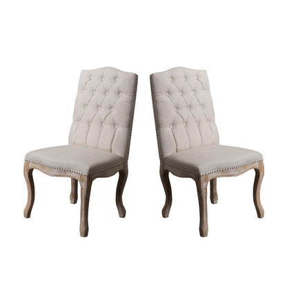 Christopher Knight Home Jolie Tufted Fabric Weathered Hardwood Dining Chairs, 2-Pcs Set, Beige