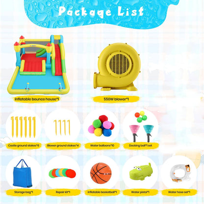 AKEYDIY Bounce House Water Slide for Kids 3-12 - Outdoor/Indoor Inflatable Water Bounce House with 3 Slides, Climbing Wall, Ball Pit & Jumping Area - Water Bouncy House Includes Blower (15.6ft x 11ft)