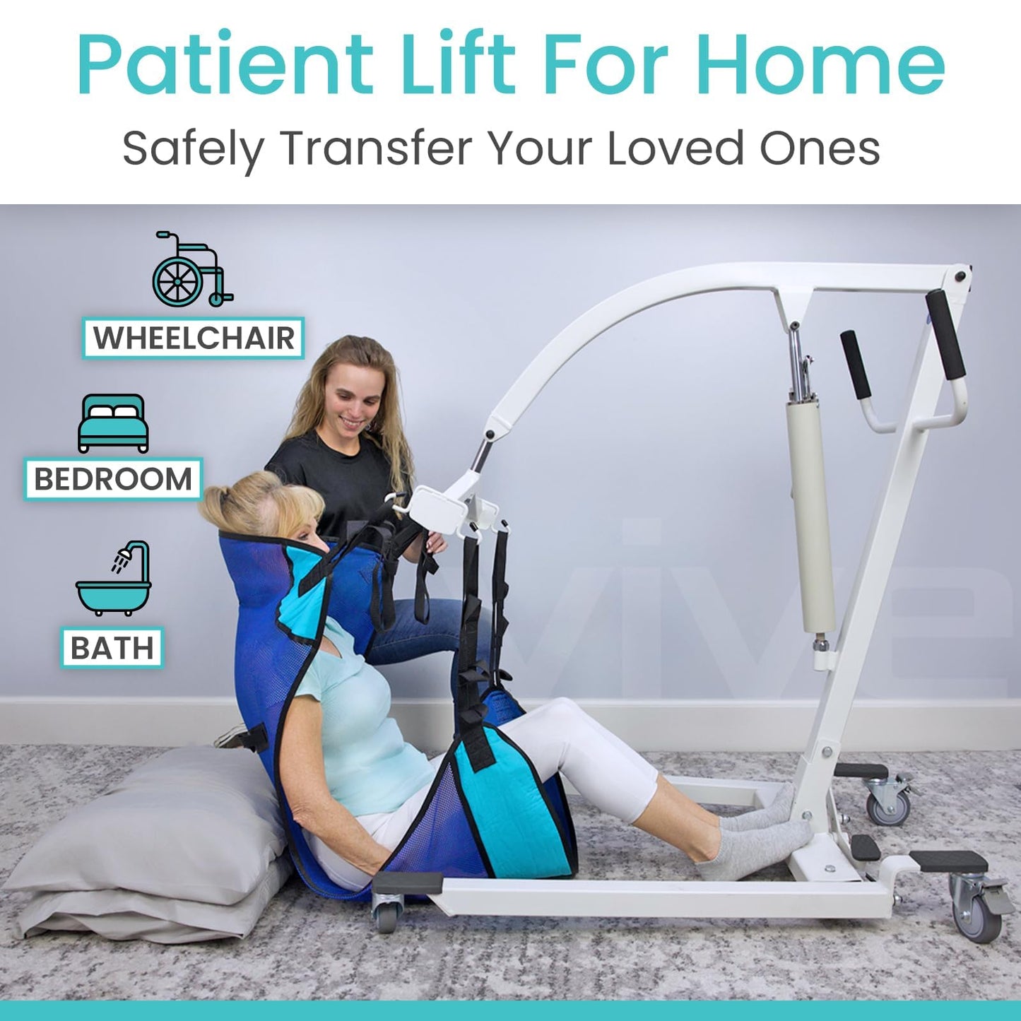 Vive Hydraulic Patient Lift for Home Use - Portable, Medical Patient Transfer Lift System - Sit to Stand Lift Assist for Elderly - Floor & Fall Elderly Lift - for Car, Wheelchair, Chair & Bed Transfer