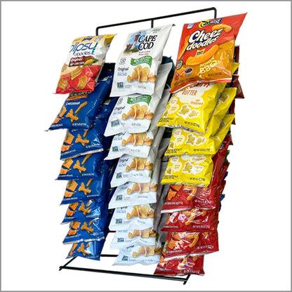Snack Rack Countertop Display Stand, 3 Rows, 45 Clips, Black, Metal, Hang Chips, Snacks, Candy at Retail, Great for Parties and Events,1 Pack