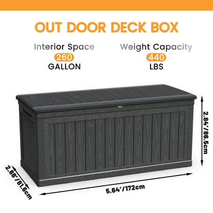 BLUECC Outdoor Deck Box Waterproof, Extra Large Plastic Patio Storage Cabinet with Lockable Black 68"*32"*34"