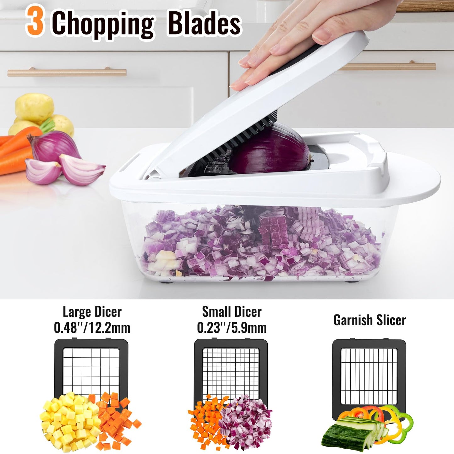 12 Blade All-in-1 Vegetable Chopper Mandoline Slicer with Container, Spiralizer with Containers, Food Chopper, Onion Chopper, Veggie Cutter for Salad, Kitchen Gadgets Accessories Essentials, White