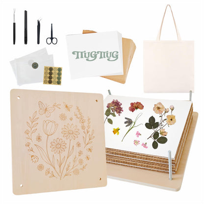 TTUGTTUG Flower Press Kit for Adults, 11" x 11" Large Wooden 10-Layer Press for DIY Floral Art, Wedding Flower Drying, Great Gift for DIY Flowers Lovers