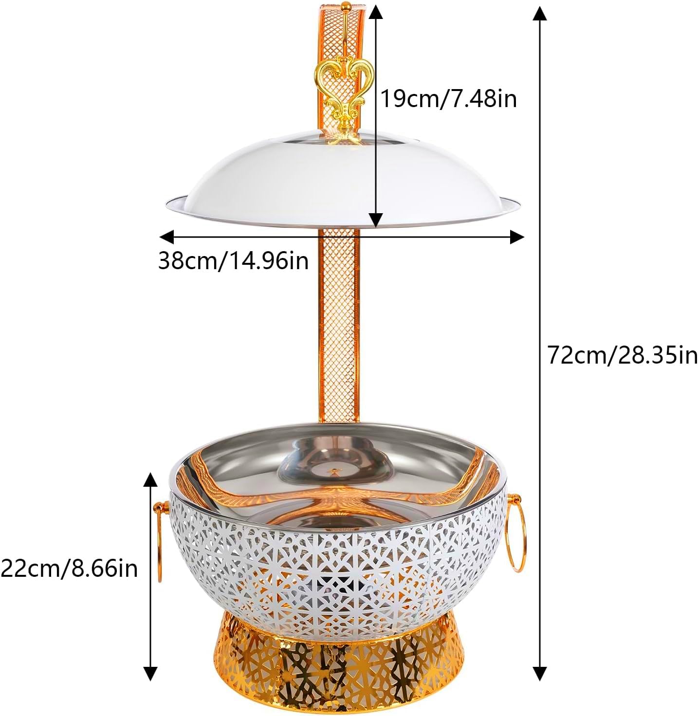 HONHPD 4 Pack Matte White Chafing Dish Buffet Set, 8QT Stainless Steel Food Warmer with Hanging, Buffet Servers, Hotel Buffet Equipment Dishes for Chafin, Chafing Dishes for Catering, Gold and White