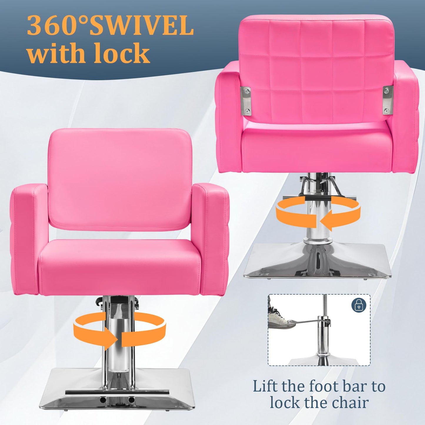 Barber Salon Chair for Barbershop - Load Weight 330 Lbs,Heavy Duty Hydraulic Pump Height Adjustable,360°Swivel with Footrest,Soft Leather with Armrest,Salon Spa,Hair Styling Stylist,Braiding (Pink)