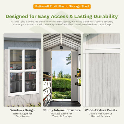 Patiowell 4' x 4' Outdoor Storage Shed with Floor, Plastic Shed Outside Resin Tool Shed with Window and Lockable Door for Backyard Garden Patio Lawn, Dark Grey (Fit-it Shed)