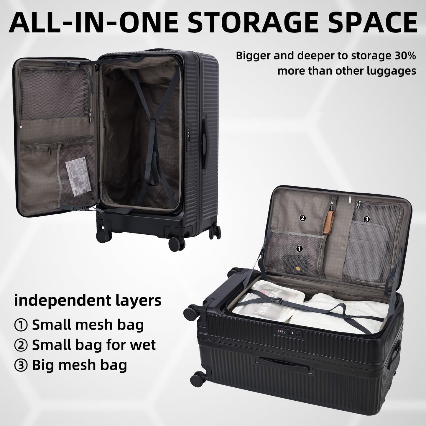 Kaleenie 2 pieces 20/29 Aluminum Frame Carry On and Checked Luggage Set with Side Opening, Lightweight Hardshell ABS+PC Trunk Suitcase with TSA Lock, 360° Universal Wheels & Adjustable Handle, Black