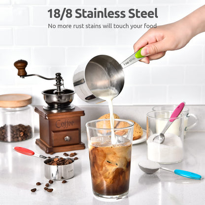 U-Taste 12 Piece Measuring Cups and Spoons Set in 18/8 Stainless Steel : 7 Measuring Cups & 5 Measuring Spoons