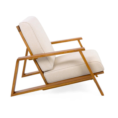Christopher Knight Home Smeb Lounge Chair Outdoor with Cushions, Acacia Wood Adirondack Chair, Slatted Design Side Chair, Extra Seating for Balcony Backyard Poolside Garden, Teak + Beige