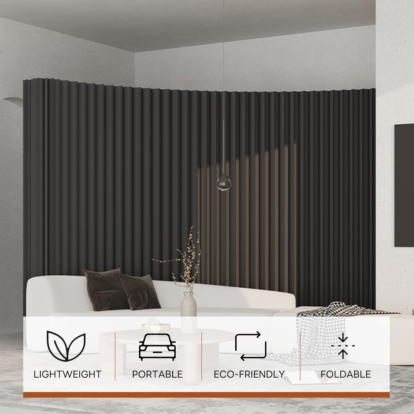 Paper Room Divider – Folding Privacy Screen & Portable Partition, Indoor Freestanding Wall for Home, Office, Clothing Store & Business Use(Black)