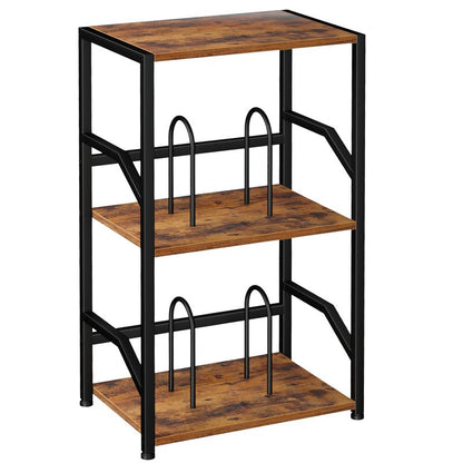 LOAKEKEL Record Player Stand, Vinyl Record Storage Up to 200 Albums, 3 Tier End Table with Removable Dividers, Tall Side Table for Living Room, Bedroom, Rustic Brown, HETCD010BR-1