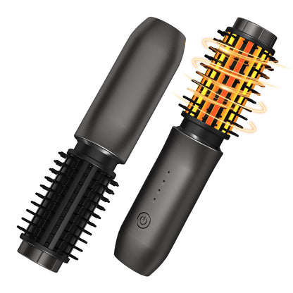 Cordless Hair Curling Iron Brush, Travel Curl Brush, 3-in-1 Portable Curling Iron Cordless, Plasma Thermal Hair Brush, 7000mAh USB Rechargeable Curlings Wand, Mini Hot Curlings Brush-Blush Pink