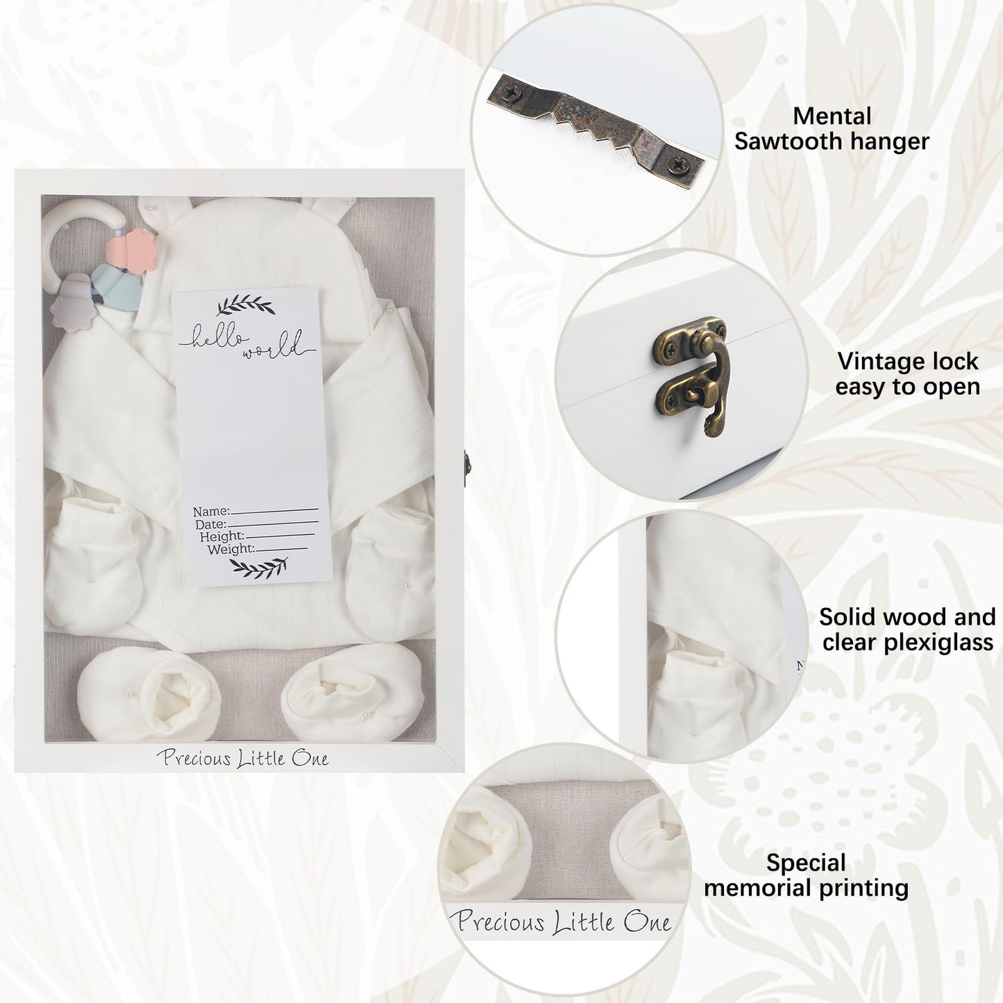 Jetec 12 x 16 Baby Shower Shadow Box Large Baptism Gift Baby Keepsake Box with Linen Back Hello World Newborn Sign Ink Pad Wood Memory Frame Case for Gender Reveal New Dad Mom Keepsake(White)