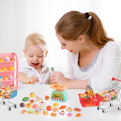 165Pcs Mini Shopping Cart Basket Miniature Food Drink Toy Supermarket Metal Handcart Shelves Cash Register Fridge Food Scale Trolley Dollhouse Store Grocery Accessories Kitchen Play Game Party Model