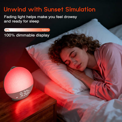 Sunset 30 12 Dimmable Sunrise Alarm Clock White Noise Machine, Simulation, Soothing Sounds, Color Night Light, Sunlight