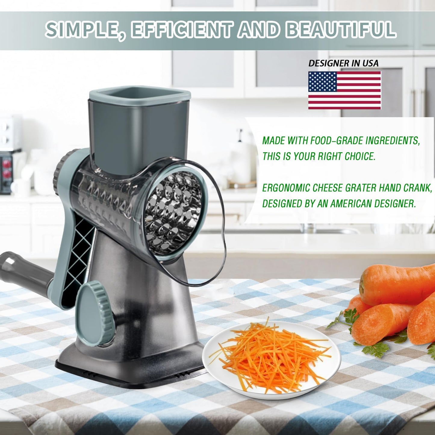 Eleko Meyar Cheese Grater with Handle, Multifunctional Manual Rotary Cheese Grater - Cheese Shredder Easily Chop Carrots, Potatoes, Vegetables and Fruits and Easy to Clean(blue)