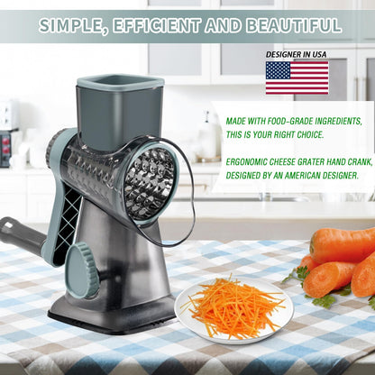 Eleko Meyar Cheese Grater with Handle, Multifunctional Manual Rotary Cheese Grater - Cheese Shredder Easily Chop Carrots, Potatoes, Vegetables and Fruits and Easy to Clean(blue)