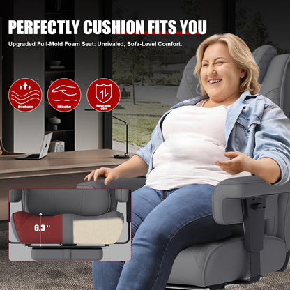 400lbs Big and Tall Office Chair, Wide Ergonomic Leather Executive Chair for Heavy People with Foot Rest, High-Back Reclining Computer Chair with Swivel Wheels and Lumbar Support (Gray)