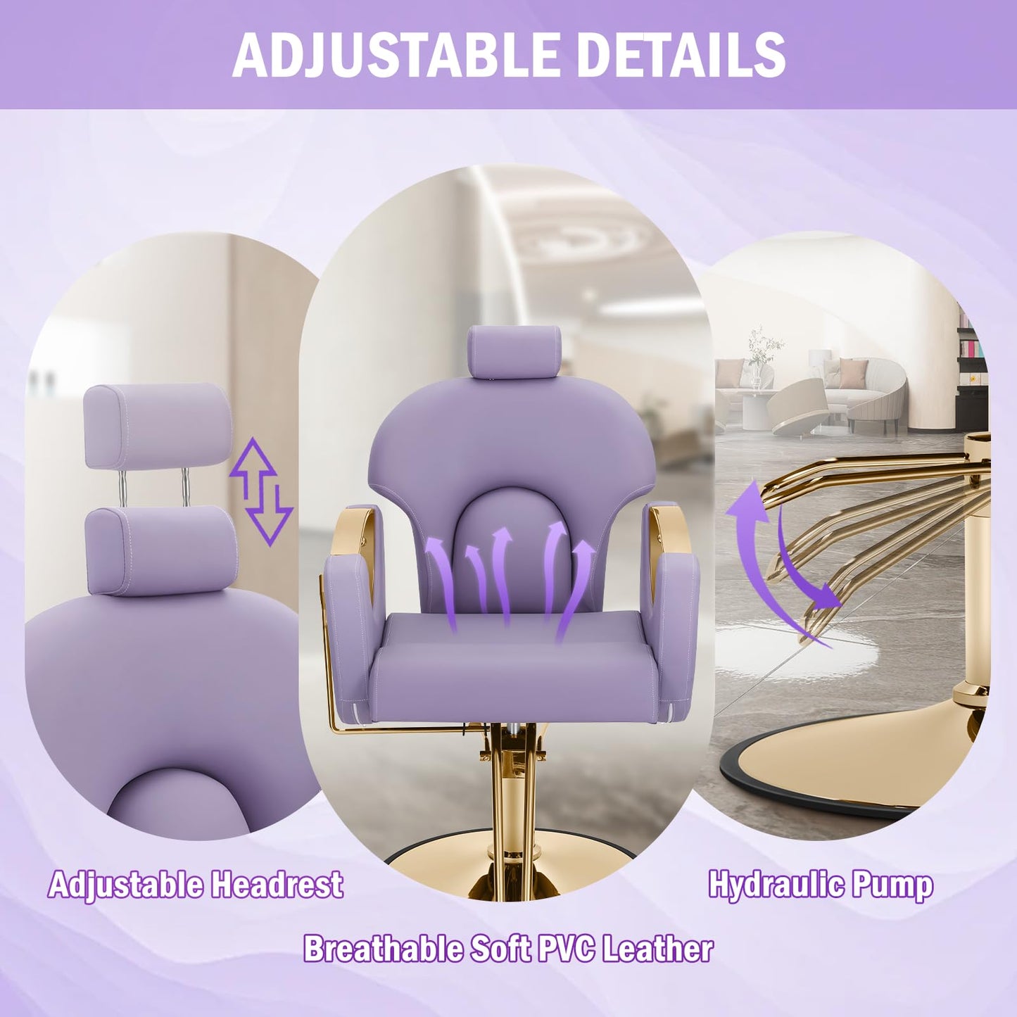 Tythical Salon Chair for Hair Stylist, Reclining Barber Chair with Heavy Duty Hydraulic Pump, 360 Degrees Swivel Styling Braiding Hairdresser Chair for Home Barbershop, Purple