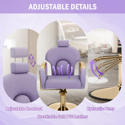 Tythical Salon Chair for Hair Stylist, Reclining Barber Chair with Heavy Duty Hydraulic Pump, 360 Degrees Swivel Styling Braiding Hairdresser Chair for Home Barbershop, Purple