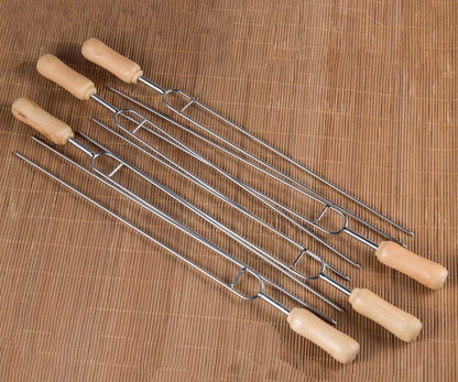 IMEEA Double Pronged Skewers for Grilling Stainless Steel Kabobs Barbecue Skewers with Wooden Handle 15.3-Inch