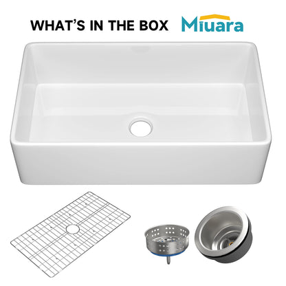 Miuara Farmhouse Sink 36 Inch - Extra Large Apron Front Kitchen Sink Reversible 36"x20"x10", Undermount, Farm House Style Deep Single Bowl, Heavy Duty Solid Fireclay, Glossy White, for Kitchen