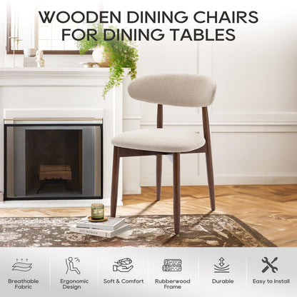COLAMY Wooden Dining Chairs Set of 6, Modern Upholstered Fabric Dining Room Chair, Farmhouse Kitchen Side Chairs with Foot Pegs, Beige