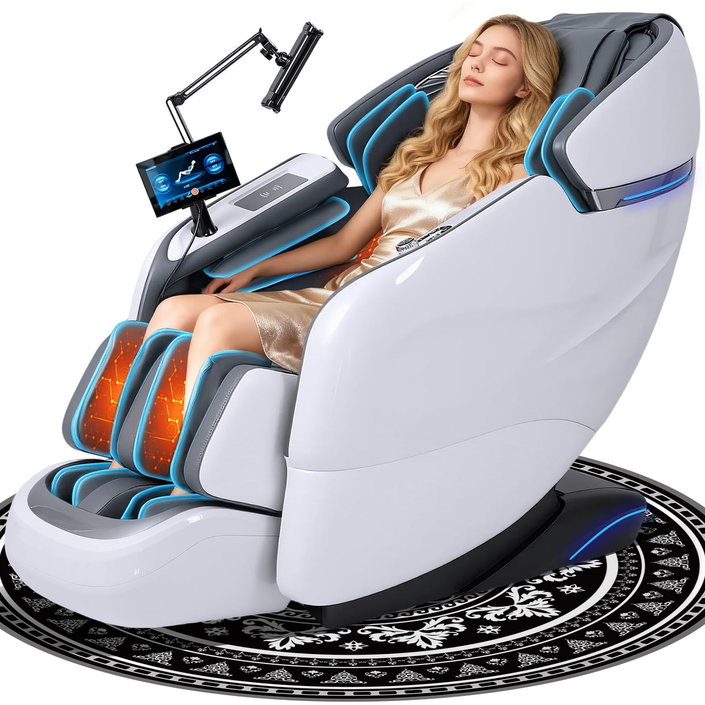KTENTITO Massage Chair Full Body, 2026 Zero Gravity SL-Track Shiatsu Massage Chairs Recliner with AI Voice, LED Backlight Remote Control, Waist & Calf Heating Phone Controller and Holder G6 White Grey