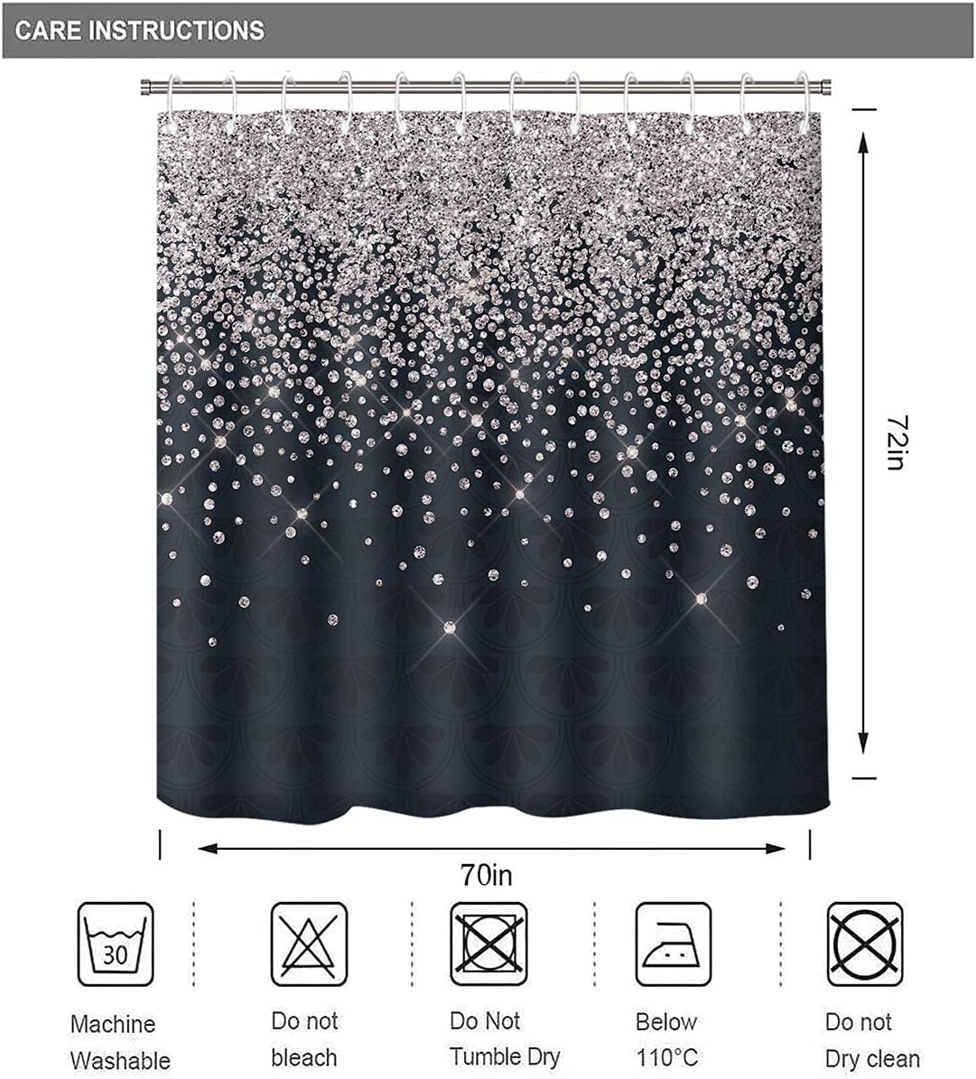 Silver Gray Bokeh Shower Curtain, Falling Snow Night Sky Stars 3D Printed Fabric Bathroom Curtain, 70 x 72 Inch