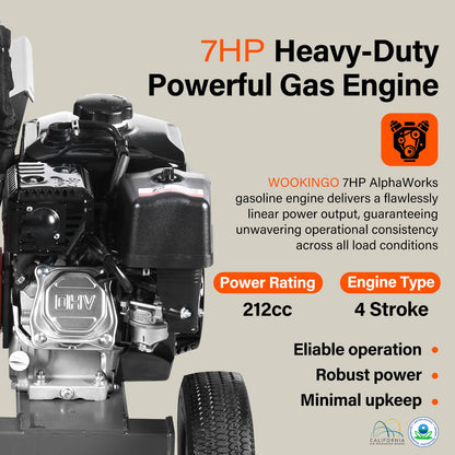 WOODKINGO Log Splitter, 20 Ton, Gas Powered 7 HP 212CC Engine, Automatic Wood Splitting Wedge Machine,Commercial Quality for Fireplace Burning Firewood Supply Forestry Harvesting,Orange