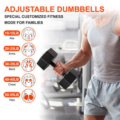 Adjustable Dumbbell Sets 110LB Pairs Durable Steel Build, Free Weights Dumbbells Set with Anti-slip Handle, 5 LBS Increment, For Full Body Home Gym Workout 110LBSx2
