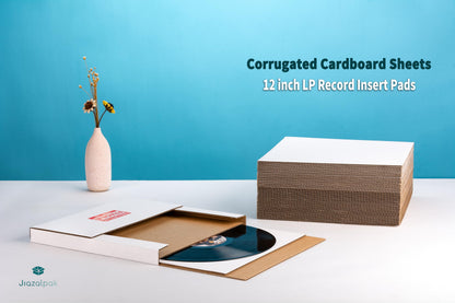 Jiazalpak 12.5x12.5 Inch Corrugated Cardboard Sheets Insert Pads for 12-inch LP Record Mailers, 1/8" Thick, One-Side White Protective Pads for Packaging, Crafts & DIY, 25 Pack